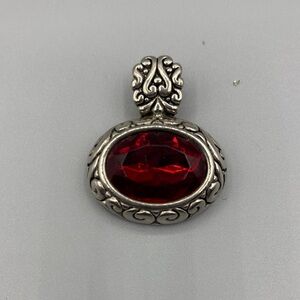Vintage Silver Pendant with Red Glass Faceted Cabochon JP 415